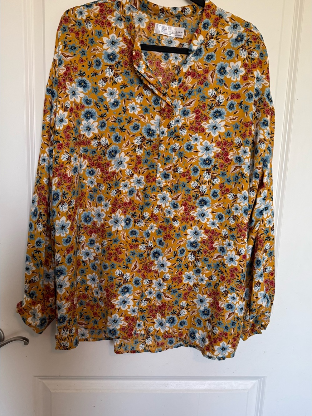 Floral Split-Neck Blouse - Mustard Yellow